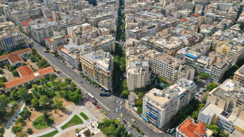 Φωτογραφία από αέρος της Πατησίων στο κέντρο της Αθήνας