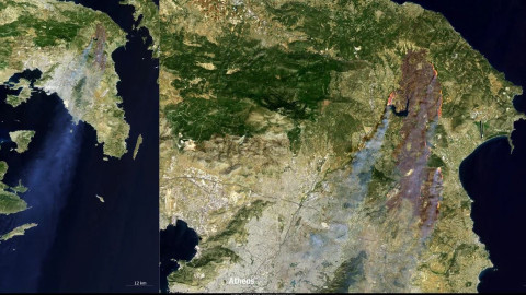 Ο χάρτης του Copernicus για τη φωτιά στην Αττική